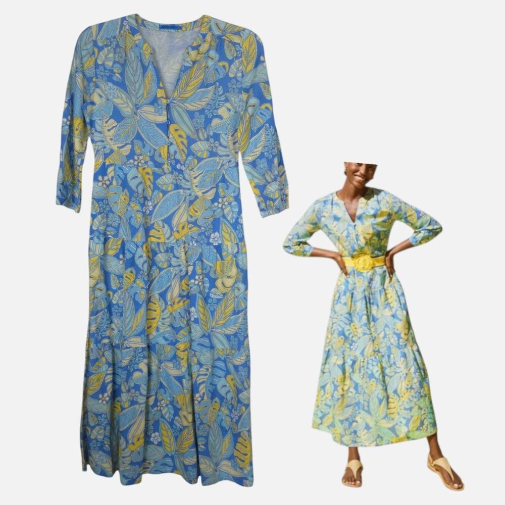 J. McLaughlin Cunningham Tropical Print XS Split V-Neck Tiered A-Line Maxi Dress